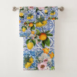 Blue tiles Mediterranean Floral  Bath Towel Set