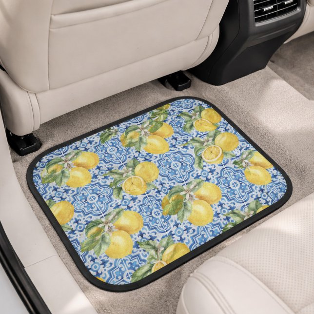 Blue Tiles Mediterranean Lemon Pattern Car Floor Mat (Creator Uploaded)