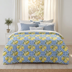 Blue Tiles Mediterranean Lemon Pattern Duvet Cover