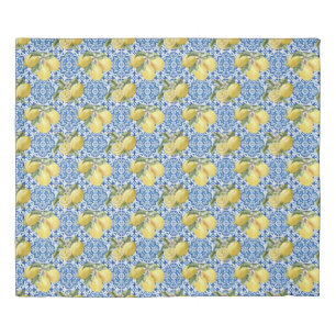 Blue Tiles Mediterranean Lemon Pattern Duvet Cover