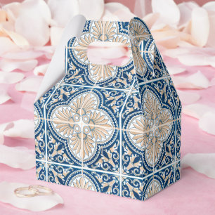 Blue Tiles Mediterranean Lemon Pattern Favor Boxes