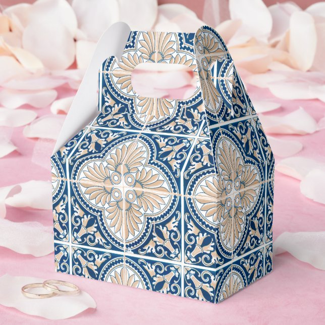 Blue Tiles Mediterranean Lemon Pattern Favor Boxes (Wedding)
