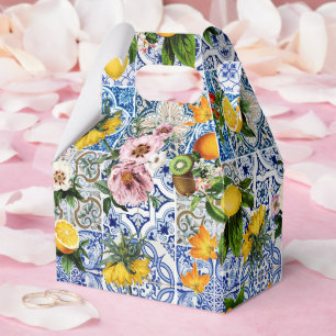 Blue Tiles Mediterranean Lemon Pattern Favor Boxes