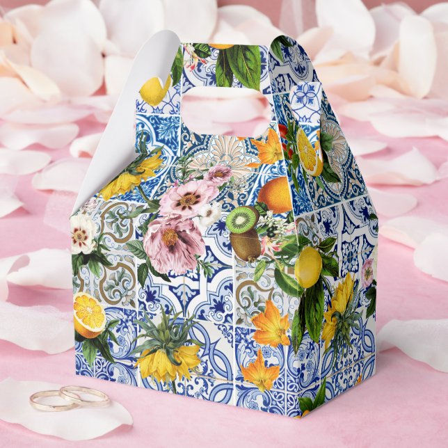 Blue Tiles Mediterranean Lemon Pattern Favor Boxes (Wedding)