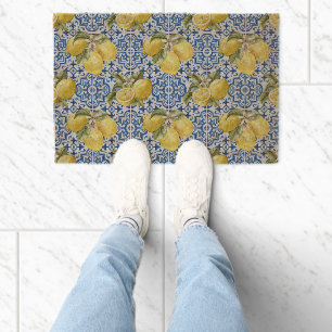Blue Tiles Mediterranean Lemon Pattern Fiber Doormat