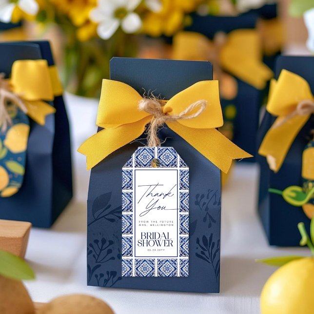 Blue Tiles Mediterranean Recipe Card Bridal Shower Gift Tags (Creator Uploaded)