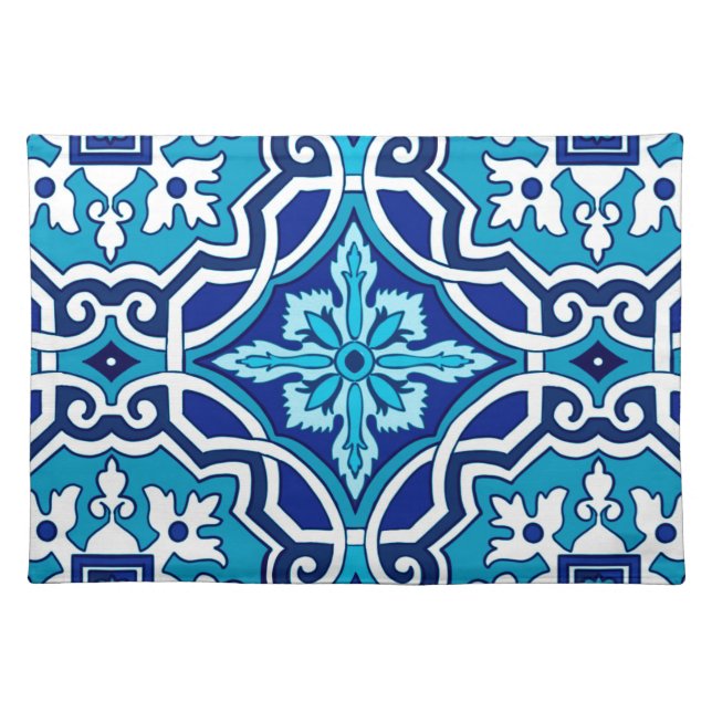 Blue tiles,Mediterranean tiles,majolica     Cloth Placemat (Front)