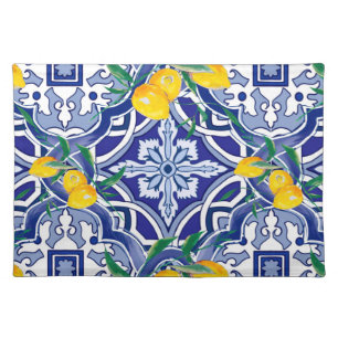 Blue tiles,Mediterranean tiles,majolica Cloth Placemat