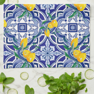 Blue tiles,Mediterranean tiles,majolica Kitchen Towel