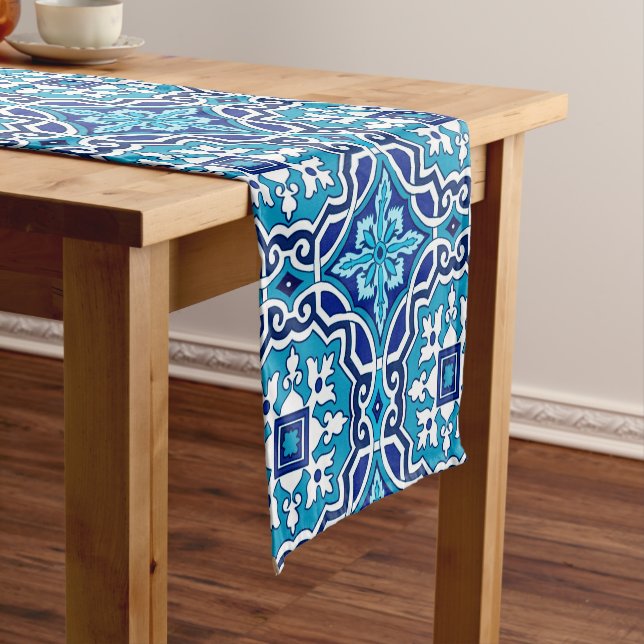 Blue tiles,Mediterranean tiles,majolica    Short Table Runner (In Situ)