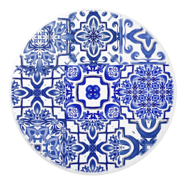 Blue tiles,mosaic,majolica, ceramic knob (Front)