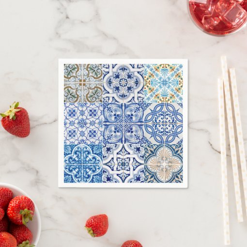 Blue Tiles Paper Napkins Zazzle