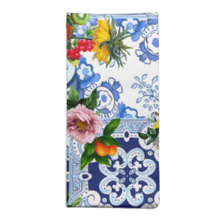 Blue tiles,Sicilian,majolica, mosaic art ,lemon  Cloth Napkin