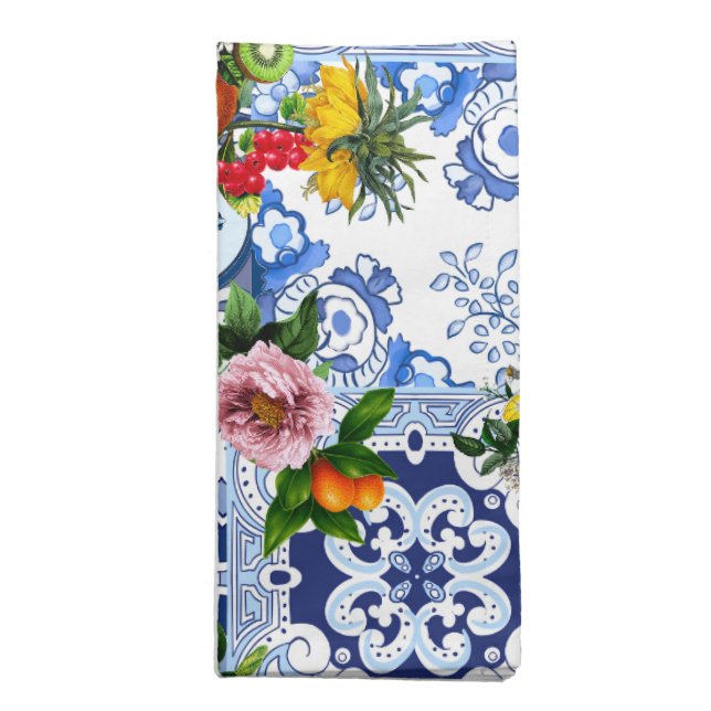 Blue tiles,Sicilian,majolica, mosaic art ,lemon  Cloth Napkin (Folded)
