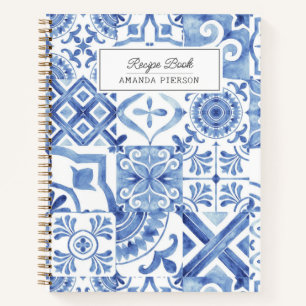 Blue Tiles Watercolor Personalized  Notebook