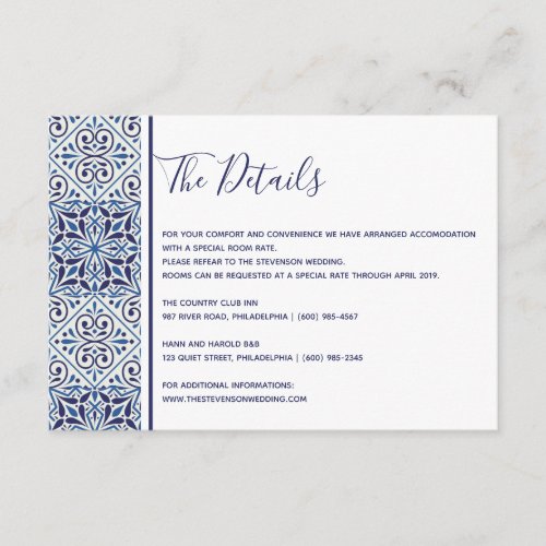 Blue tiles wedding details insert card