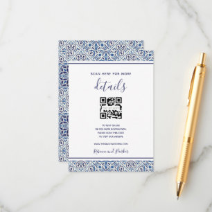 Blue tiles wedding details QR code insert card
