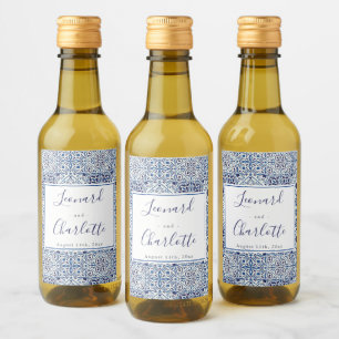 Blue tiles Wedding Favors Wine Label