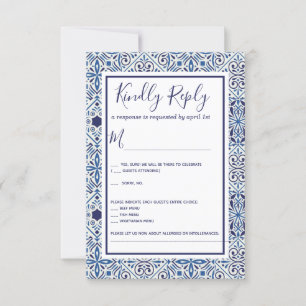 Blue Tiles Wedding RSVP Card