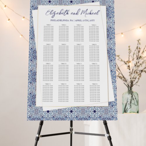 Blue tiles Wedding Seating Chart  Foam Board
