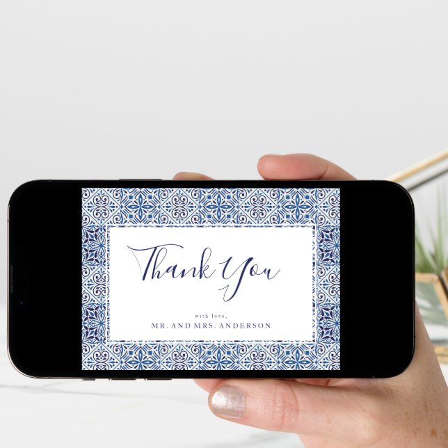 Blue tiles Wedding Thank you Card (Front Digital)