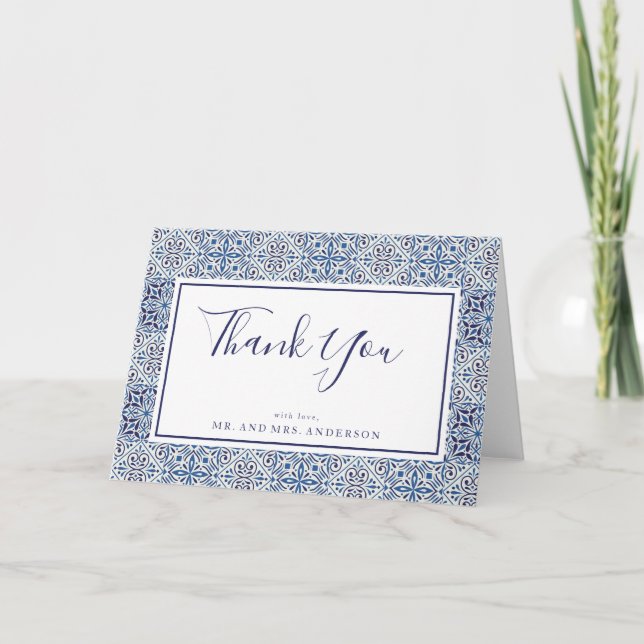 Blue tiles Wedding Thank you Card (Front)