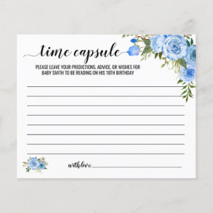 Blue Time capsule advice for baby bilingual card