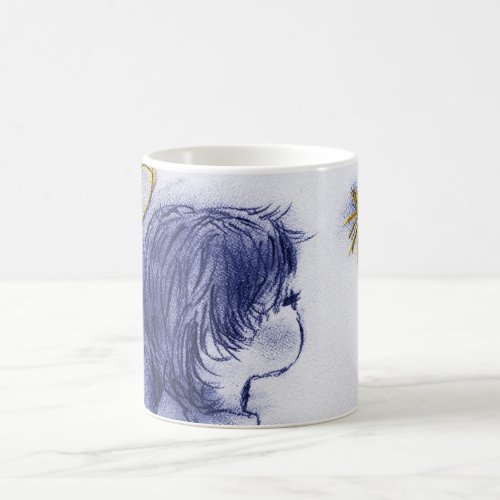 blue tint angel wishing coffee mug