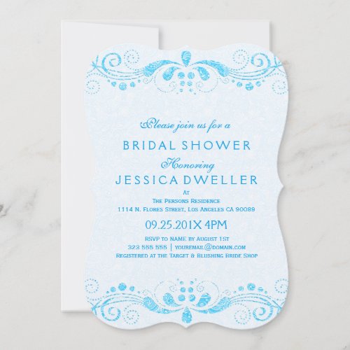 Blue Tint  Blue Floral Lace Bridal Shower Invite
