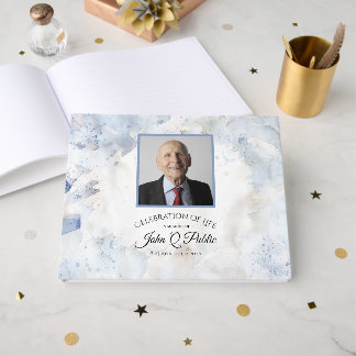 Blue Tint Carnation Celebration of Life Memorial Guest Book