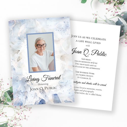 Blue Tint Carnation Floral Living Funeral Party Invitation