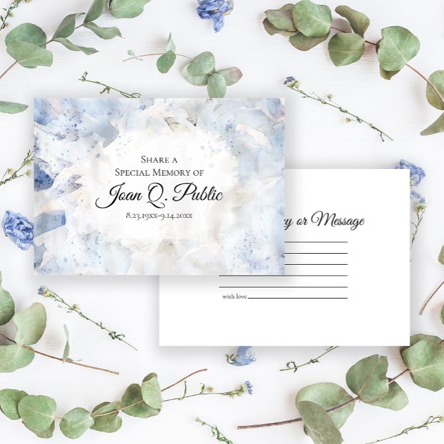 Blue Tint Carnation Floral Share a Memory Funeral  Note Card (Creator Uploaded)