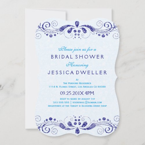 Blue Tint  Navy_Blue Lace Bridal Shower Invite