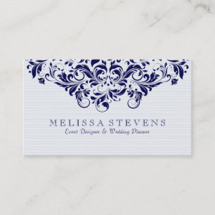 Blue Tint & Navy Blue Vintage Floral Swirls Lace Business Card