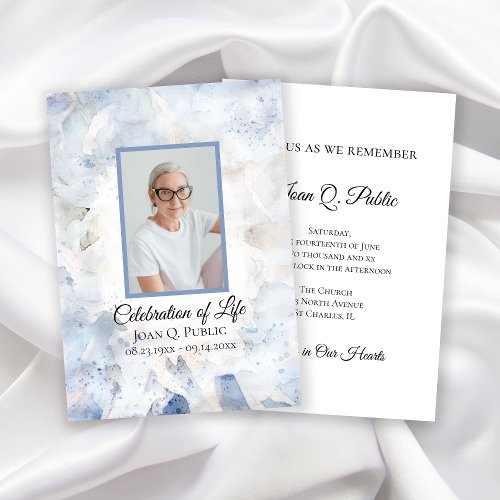 Blue Tinted Carnation Celebration of Life Funeral Invitation
