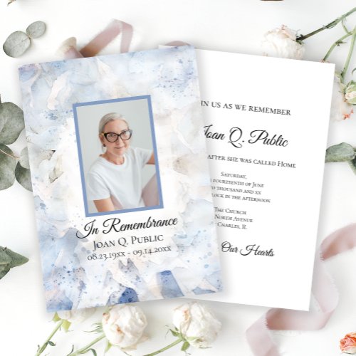 Blue Tinted Carnation Death Anniversary Memorial Invitation