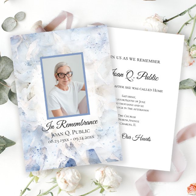 Blue Tinted Carnation Death Anniversary Memorial Invitation (Creator Uploaded)