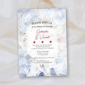 Blue Tinted Carnation Flower 4th of July Wedding Invitation