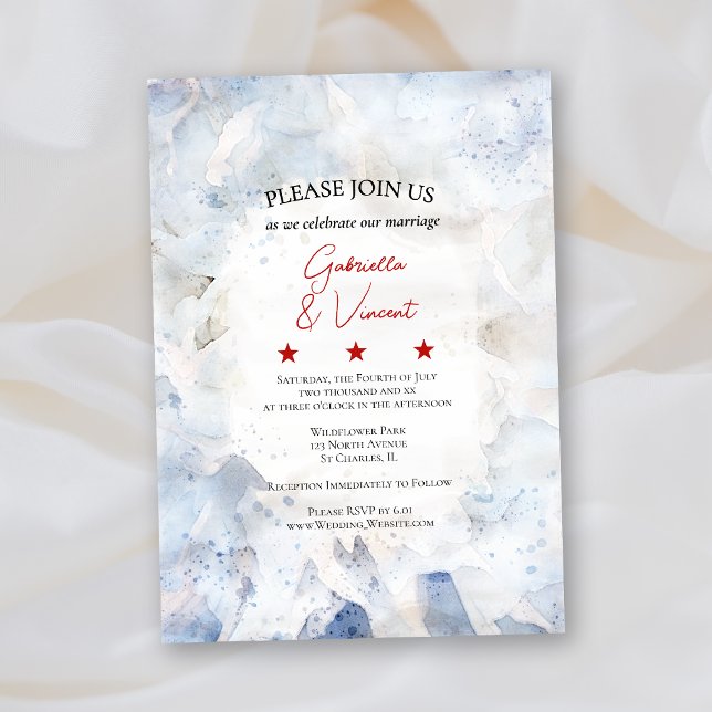 Blue Tinted Carnation Flower 4th of July Wedding Invitation (Creator Uploaded)