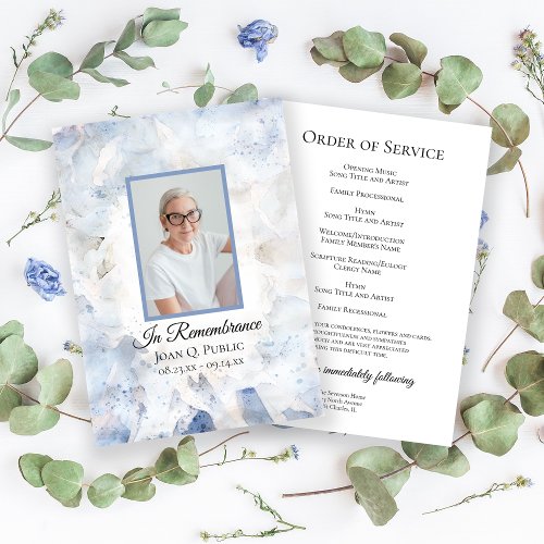 Blue Tinted Carnation Funeral Memorial Service Program