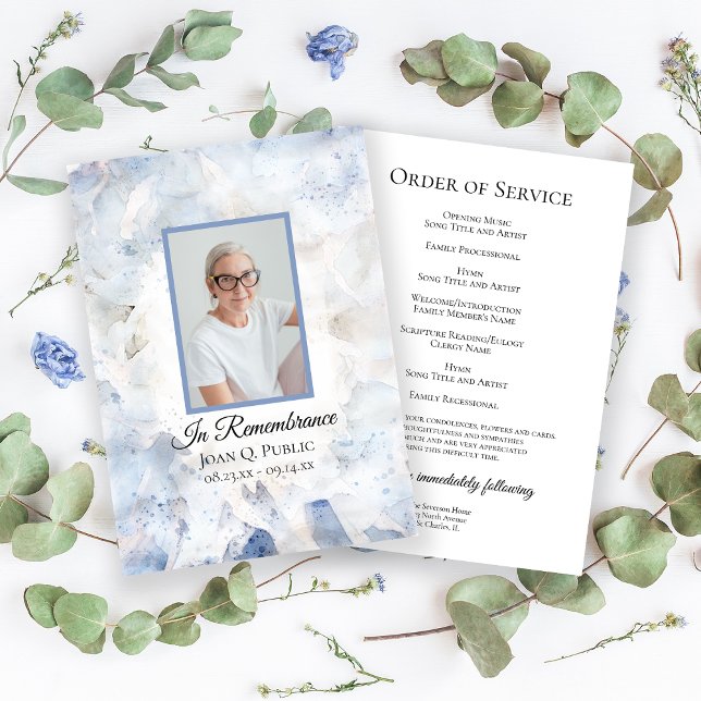 Blue Tinted Carnation Funeral Memorial Service Program (Creator Uploaded)