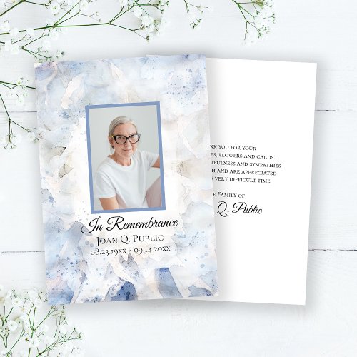 Blue Tinted Carnation Funeral Memorial Sympathy Thank You Card