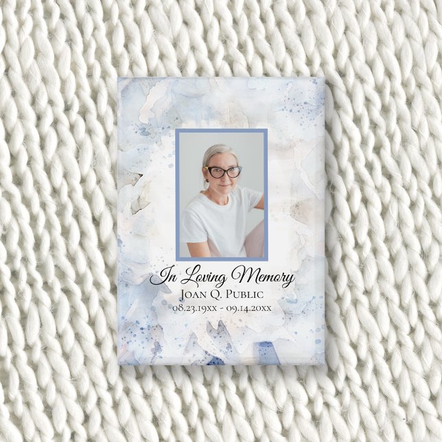 Blue Tinted Carnation Watercolor Funeral Memorial Button (Creator Uploaded)