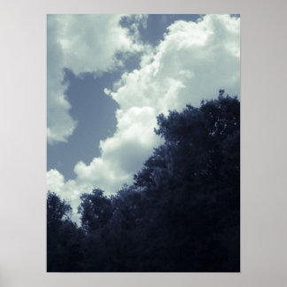 Blue Tinted Clouds, Sky, and Trees Poster