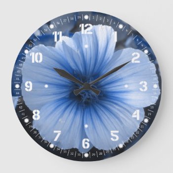 Blue Tinted Lavatera Large Clock by BlayzeInk at Zazzle