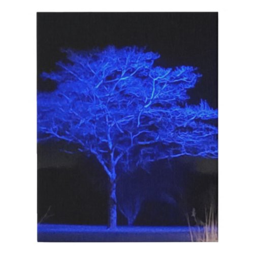 Blue Tinted Tree at Night Faux Canvas Print
