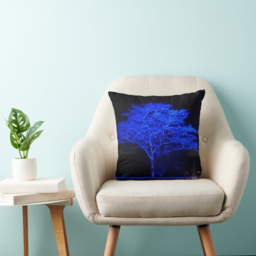 Blue Tinted Tree Throw Pillow