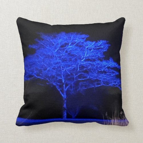 Blue Tinted Tree Throw Pillow