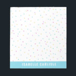 Blue Tiny Colorful Confetti Add Your Name Notepad<br><div class="desc">Girly notepad with tiny colorful confetti scattered over the page and your name in a font against a light blue border at the bottom of the page. Fun personalized notepad with your name in light sky blue and white and a ton of mini confetti in pink, purple, yellow, mint green,...</div>