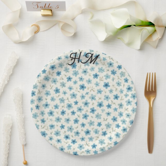 Blue Tiny Flower Simple -Customize  Paper Plates (Wedding)